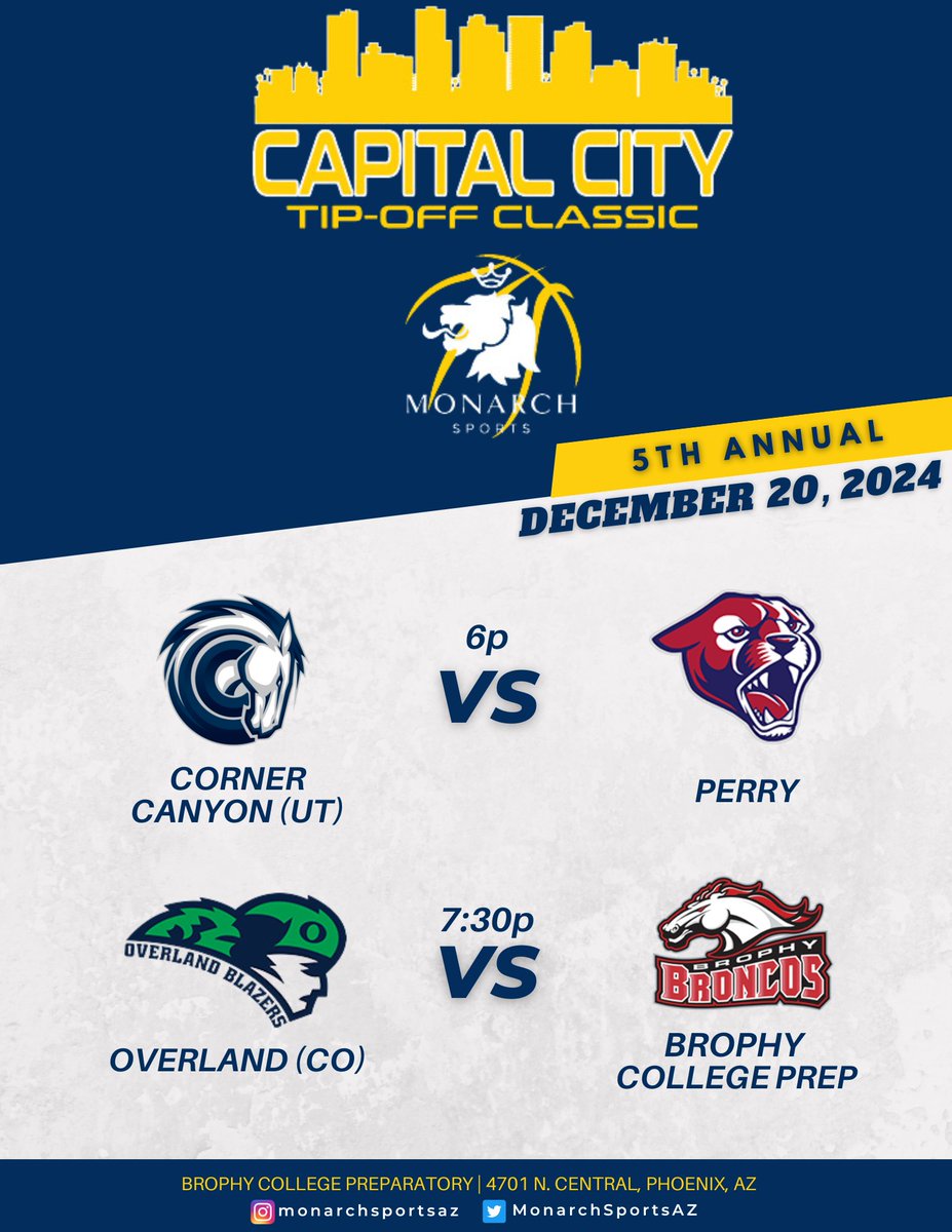 Monarch Sports 🔊 (@monarchsportsaz) on Twitter photo BREAKING | The Capital City Tip-off Classic hosted by <a href="/BrophyAthletics/">Brophy Athletics</a> is set for Friday night w two tantalizing, interstate matchups! Thx to SJ Design for the graphic!
<a href="/COHoops5280/">Colorado Hoops</a> <a href="/AZPreps365/">AZPreps365</a> <a href="/UHSAAinfo/">UHSAA</a> BREAKING | The Capital City Tip-off Classic hosted by <a href="/BrophyAthletics/">Brophy Athletics</a> is set for Friday night w two tantalizing, interstate matchups! Thx to SJ Design for the graphic!
<a href="/COHoops5280/">Colorado Hoops</a> <a href="/AZPreps365/">AZPreps365</a> <a href="/UHSAAinfo/">UHSAA</a>