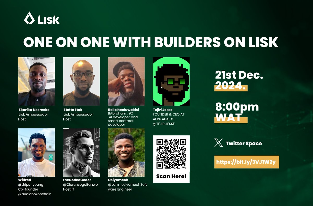 officialpope_h's tweet image. Join us for an exclusive deep dive with innovative projects building on Lisk! Get firsthand insights from the creators themselves as they share their 2024 milestones and unveil their exciting roadmap for 2025.
🎯 Featuring projects revolutionizing the Lisk ecosystem