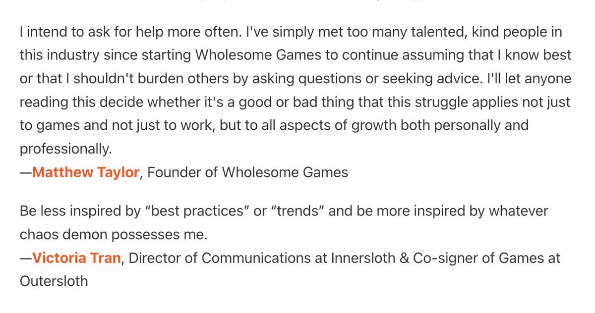 Next up, Legendary Community Leads. 

These are best-in-class communicators who lead by example to build a better games industry

Innersloth's Victoria Tran plans to "Be less inspired by “best practices” or “trends” and be more inspired by whatever chaos demon possesses me."
