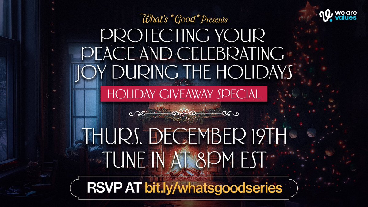 amandamogul's tweet photo. I’m excited to join @wearevalues for this month’s What's Good townhall for a meaningful conversation about advancing our wellness during the holidays. Let’s explore how to protect your peace and prioritize YOU. 💛

📅 Thursday, 12/19 at 8PM ET

Join us! 

#WhatsGood #Holidays https://t.co/urZb8ArVNg