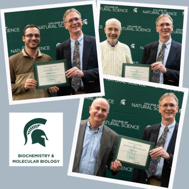 As we say farewell to 2024, we're excited for one last shout out to BMB's incredible <a href="/MSUNatSci/">MSU College of Natural Science</a> award winners!

Ben Orlando, Robert Last, and Robert Hausinger were honored for their research and mentorship excellence ⤵️

bmb.natsci.msu.edu/news/2024-12-n…