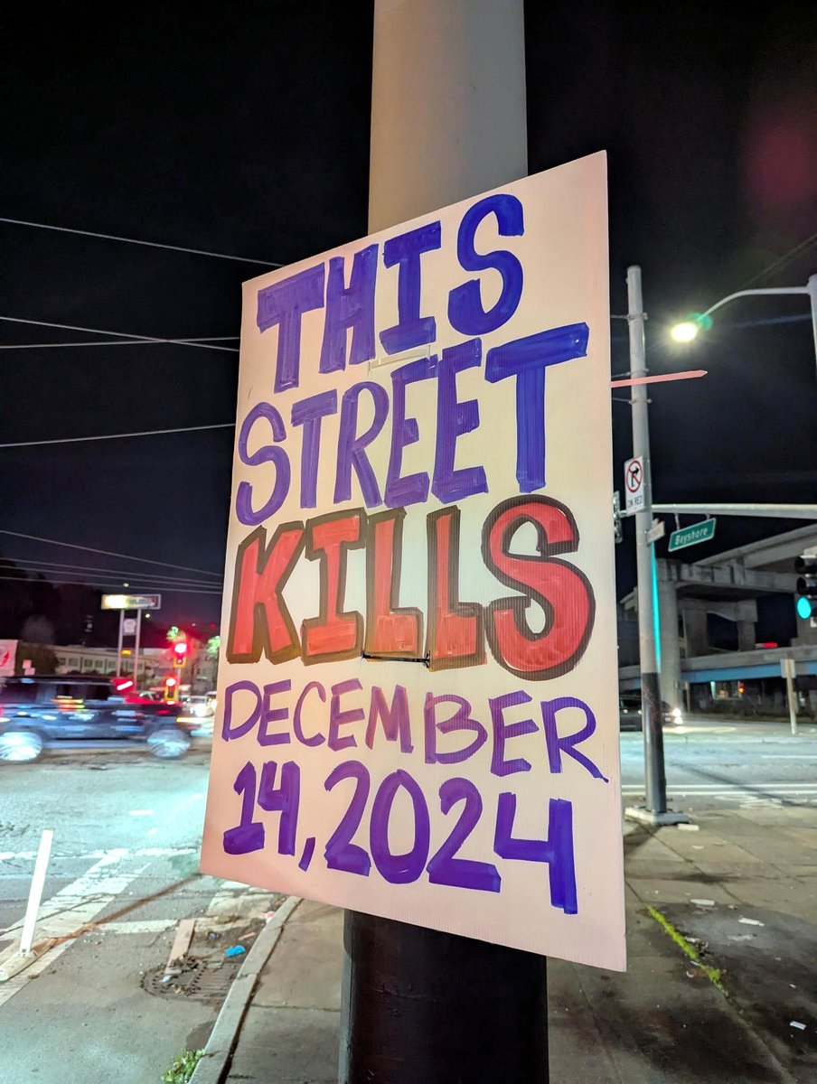 SafeStreetRebel's tweet photo. Just after last weekend's tornado warning, an SFPD officer driving too fast for conditions struck and killed a pedestrian near Bayshore &amp; Industrial. The unnamed pedestrian is the 39th traffic fatality of the year, a victim of car-focused streets and police impunity. https://t.co/9zoZSf9GgZ
