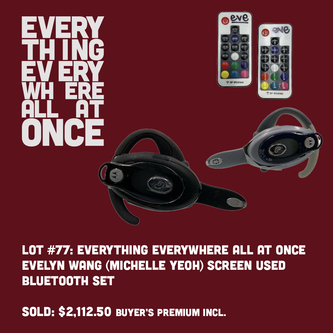 vipfanauctions's tweet photo. Everything Everywhere All at Once Auction Week 2 Top Selling Items- Thank You To All of Our Winners! Everything Everywhere All at Once Shop is Now Live- Buy Now!
https://t.co/3w9mO5M0yJ
#auction #moviememorabila #screenused #everythingeverwhereallatonce #evelynwang https://t.co/EgzZwGRPJ4