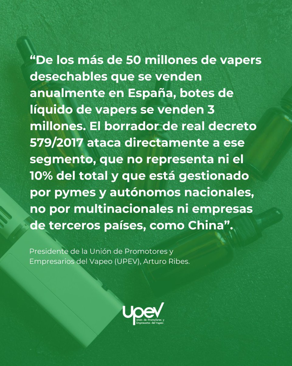 UPEVasociacion's tweet photo. Nuestro presidente, Arturo Ribes, lo deja claro: estamos ante una ley “antitabaco” que ataca en mayor medida al sector de vapeadores. El Ministerio quiere acabar con una herramienta que en países con Reino Unido o Suecia ha servido para disminuir la tasa de tabaquismo.

¿Por qué una subida de impuestos desproporcionada? 

Pedimos regulación, sí, pero sin abusos ni prohibiciones. 

#ElVapeoSalvaVidas #RipVapeo #SOSVapeo