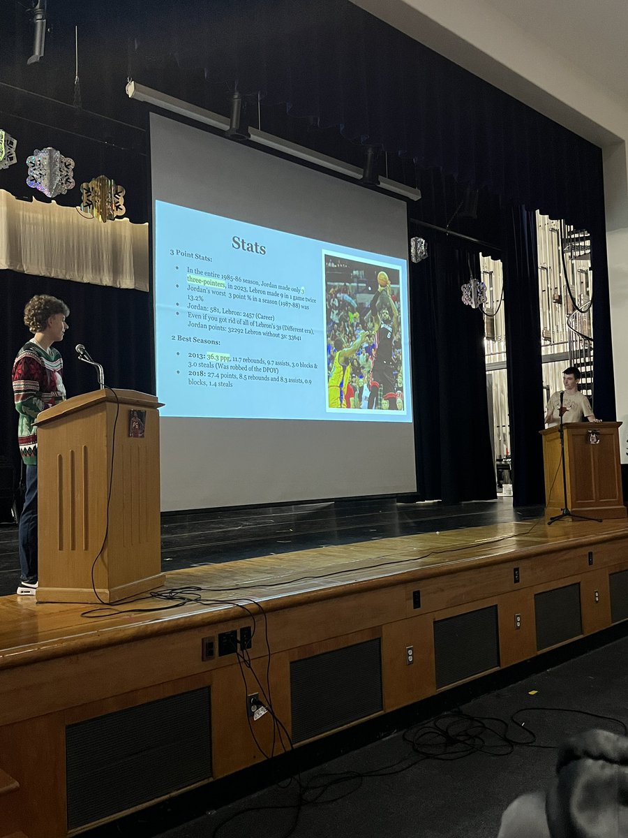 SuperFisgusOA's tweet photo. So, 2 students asked if they could debate on who was better, Michael Jordan or LeBron James. Um. Sure, why not? @OAhornets   Future attorneys? 😳🤔 https://t.co/R6YAyGJ6MS