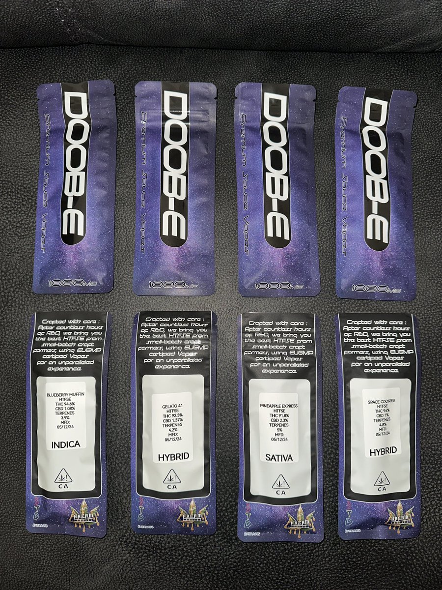 Introducing DOOB-E Vapes  Looking for the ultimate experience? Our  High Terpene Full Spectrum Extract (HTFSE) vapes bring you unmatched flavor  and potency.  Available in premium strains like Blueberry Muffin,