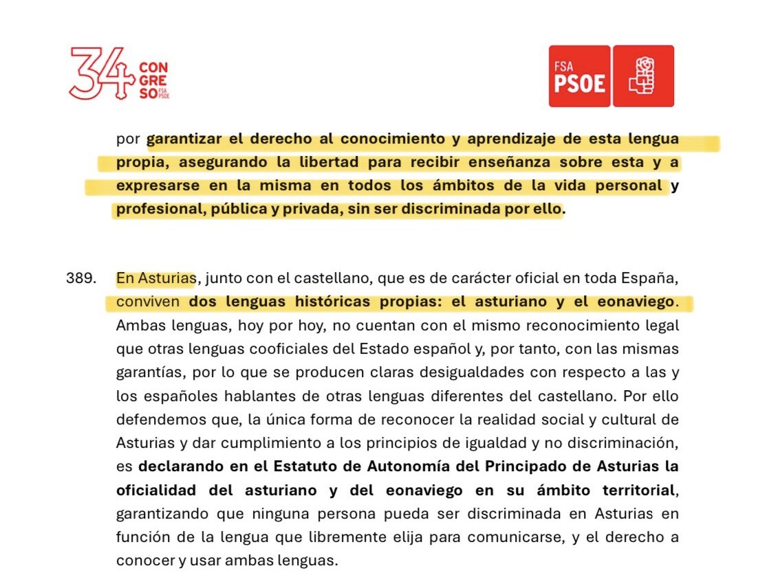 sharoncalderong's tweet photo. Por lo que sea, he leído la ponencia marco del próximo congreso del pesoe asturiano. La ponencia no defrauda y el pesoe no engaña: tufo nacionaliego apelando a una identidad imaginaria y la reivindicación de la mentira de una neolengua que barrerá la verdadera riqueza lingüística de Asturias. No digáis, amigos, que no estabais avisados. 👇