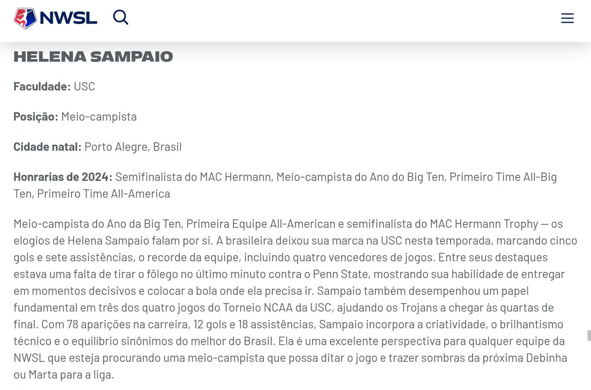 amandavsilva's tweet photo. HELENA SAMPAIO 🇧🇷 vem sendo a melhor brasileira há algumas temporadas no College (NCAA). A meio-campista está formando agora e é nome provável para figurar na NWSL em breve

O site da @NWSL apontou Helena como um dos 10 melhores prospectos vindos do College para ingressar na liga https://t.co/wXlLQYMWCs