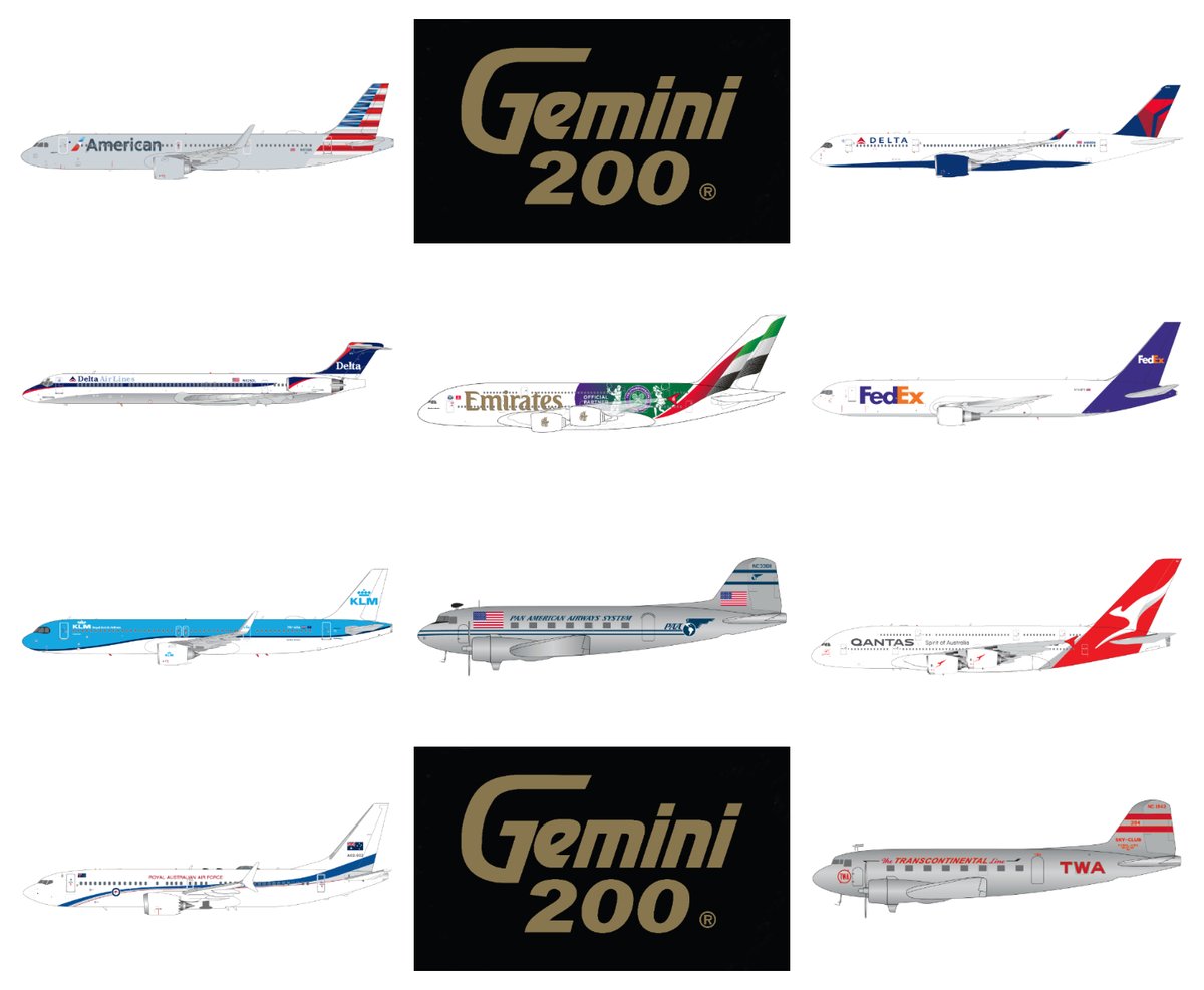 TAKEOFF! Gemini200 1:200-scale for Dec. 2024: American Airlines A321neo, Delta A350-900 &amp; MD-88, Emirates A380 Wimbledon, FedEx 767-300ERF, KLM A321neo, Pan American DC-3, Qantas A380, Royal Australian Air Force 737-8 BBJ, TWA DC-3. More info at geminijets.com