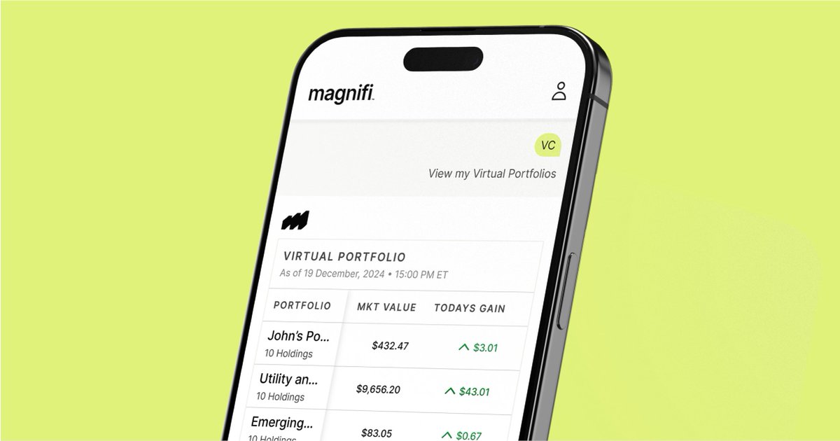 Take control of your financial future with Virtual Portfolios.
Magnifi's newest feature lets you simulate real-world investing without risking a dime. Now, you can build any mock portfolio, track its performance in real time and refine your strategy—all in a risk-free environment