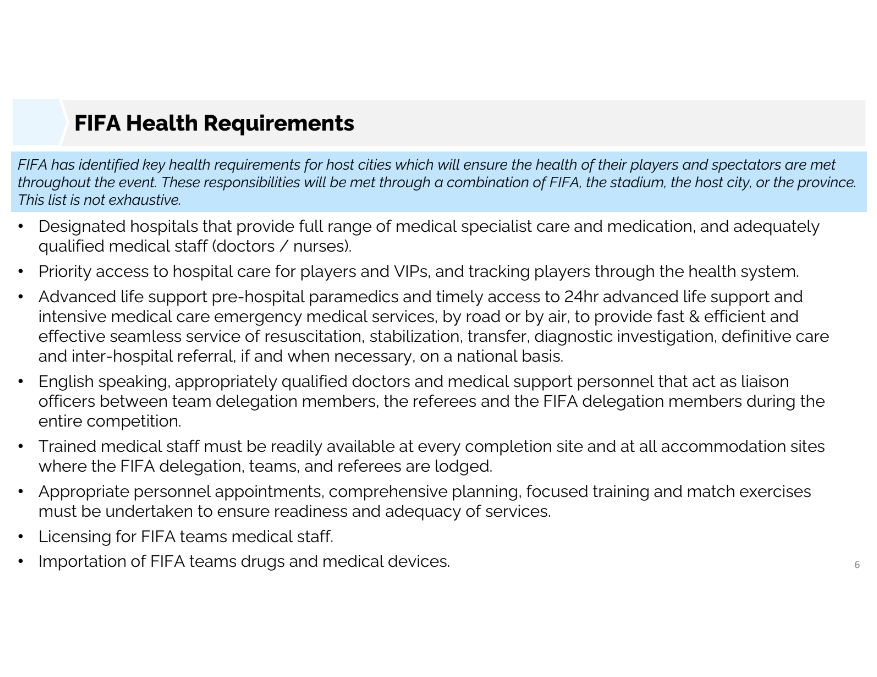 NEW: Internal Ministry of Health documents reveal that FIFA has requested "priority access" to Toronto hospital care for "players and VIPs" when the city hosts games in summer 2026