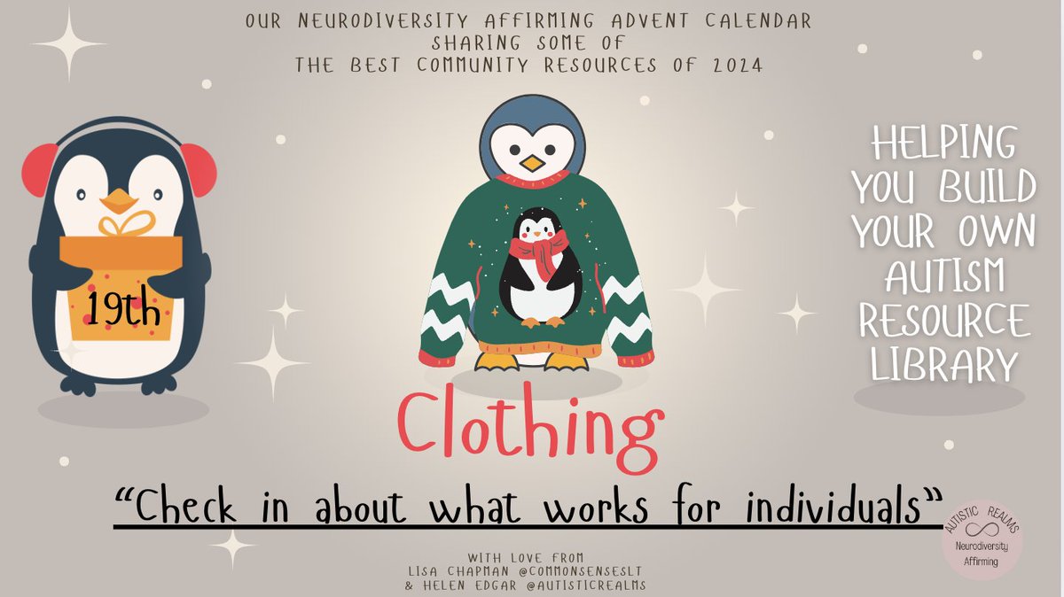 @Autistic Realms (@autisticrealms) on Twitter photo Day 19 Neurodiversity Affirming Autism Resources from <a href="/CommonSenseSLT/">lisa chapman; @commonsenseslt.bsky.social</a> & <a href="/autisticrealms/">@Autistic Realms</a>
Changes to clothing can be difficult for sensory reasons. Having dress codes is not inclusive and ableist.
More reading: <a href="/stimpunks/">Stimpunks Foundation</a>
stimpunks.org/glossary/dress… Day 19 Neurodiversity Affirming Autism Resources from <a href="/CommonSenseSLT/">lisa chapman; @commonsenseslt.bsky.social</a> & <a href="/autisticrealms/">@Autistic Realms</a>
Changes to clothing can be difficult for sensory reasons. Having dress codes is not inclusive and ableist.
More reading: <a href="/stimpunks/">Stimpunks Foundation</a>
stimpunks.org/glossary/dress…