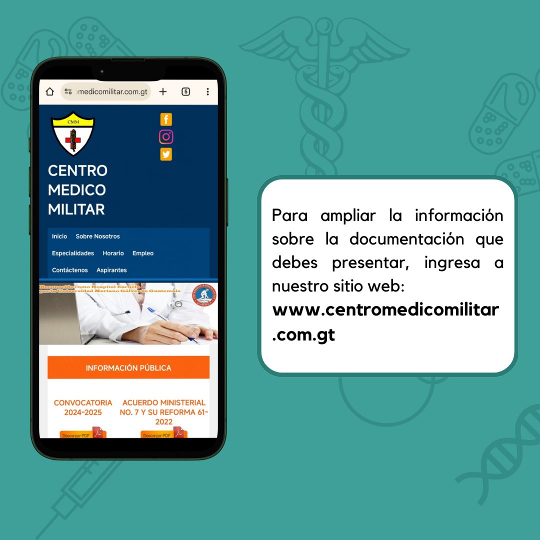 CMMEG's tweet photo. ¡Convocatoria posgrado!

Información y requisitos se estarán publicando en la página Oficial del Centro Médico Militar Guatemala.

https://t.co/YuEKAIDvGz https://t.co/0EyL0XVkur