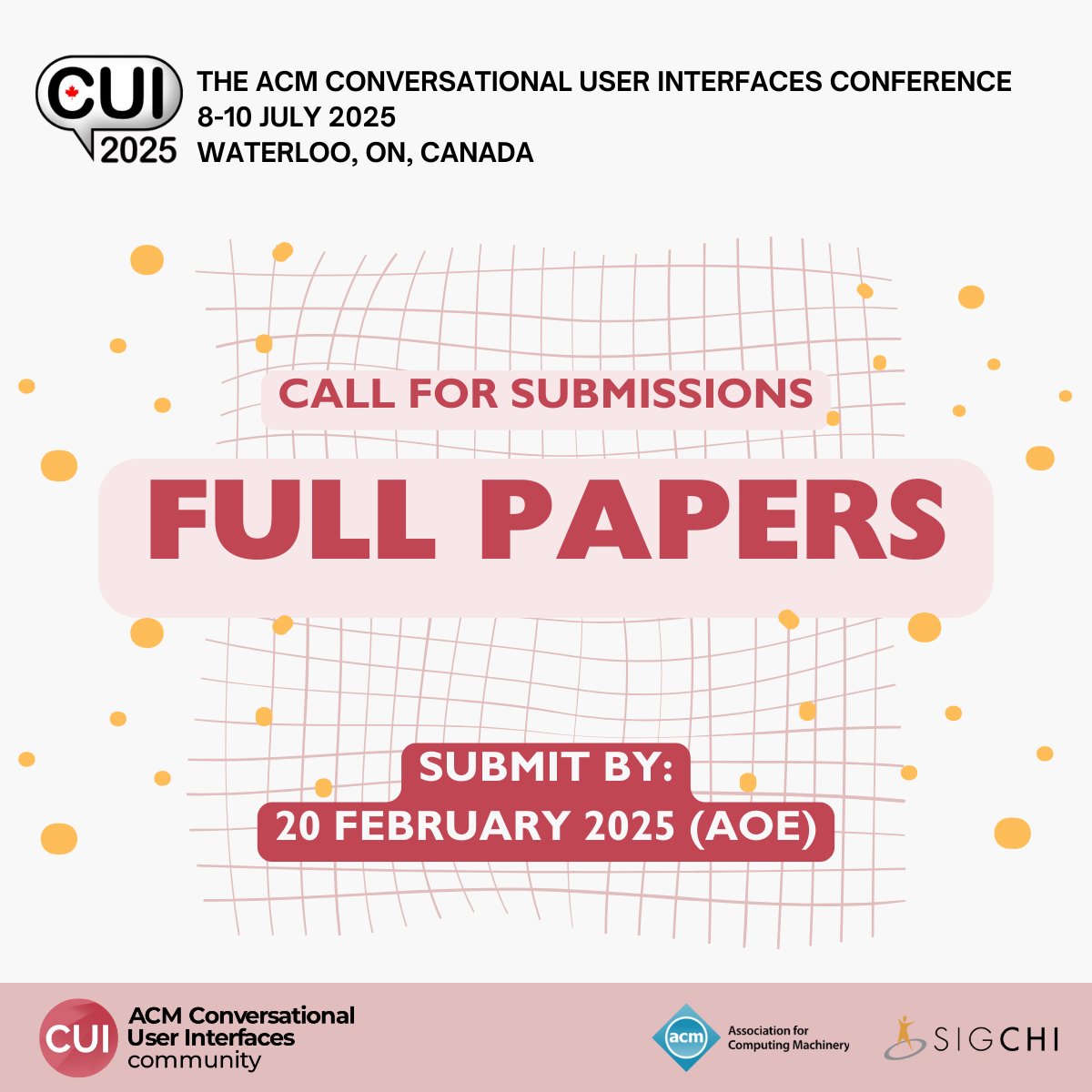 ACM CUI (@acm_cui) on Twitter photo ๐ข Submit your research to #CUI2025! We're seeking full papers on CUIs across disciplines like HCI, computer science, psychology, linguistics, sociology, and more.
๐ Abstract & metadata due: 13 Feb 2025
๐๏ธ Full paper due: 20 Feb 2025
๐cui.acm.org/2025/submit/paโฆ
#CUI #HCI <a href="/sigchi/">ACM SIGCHI</a> ๐ข Submit your research to #CUI2025! We're seeking full papers on CUIs across disciplines like HCI, computer science, psychology, linguistics, sociology, and more.
๐ Abstract & metadata due: 13 Feb 2025
๐๏ธ Full paper due: 20 Feb 2025
๐cui.acm.org/2025/submit/paโฆ
#CUI #HCI <a href="/sigchi/">ACM SIGCHI</a>