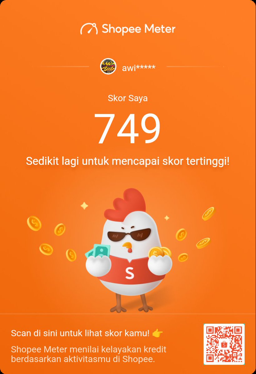 awiajib's tweet photo. Lihat,
Skor Shopee Meter-ku 749! Sekarang, aku dapat keuntungan, yaitu pengajuan kredit lebih cepat disetujui, mendapat Voucher, dan proses pengembalian dana lebih cepat.

Mau tahu Skor-mu? 
Gabung sekarang di https://t.co/itavKnMn9l https://t.co/kkmPgjkGEy