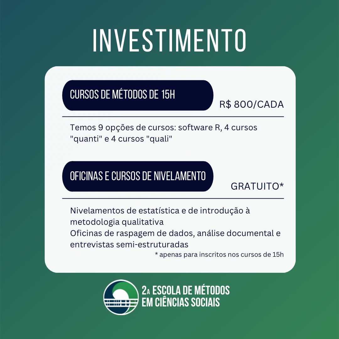 Ipol_Unb's tweet image. Gostou da proposta da 2a escola de métodos mas não sabe como proceder? Aqui vai. Lembrando que a inscrição corre até 01/03 (ou até vagas expirarem) e em janeiro abrimos matriculas mediante comprovante de pagamento.