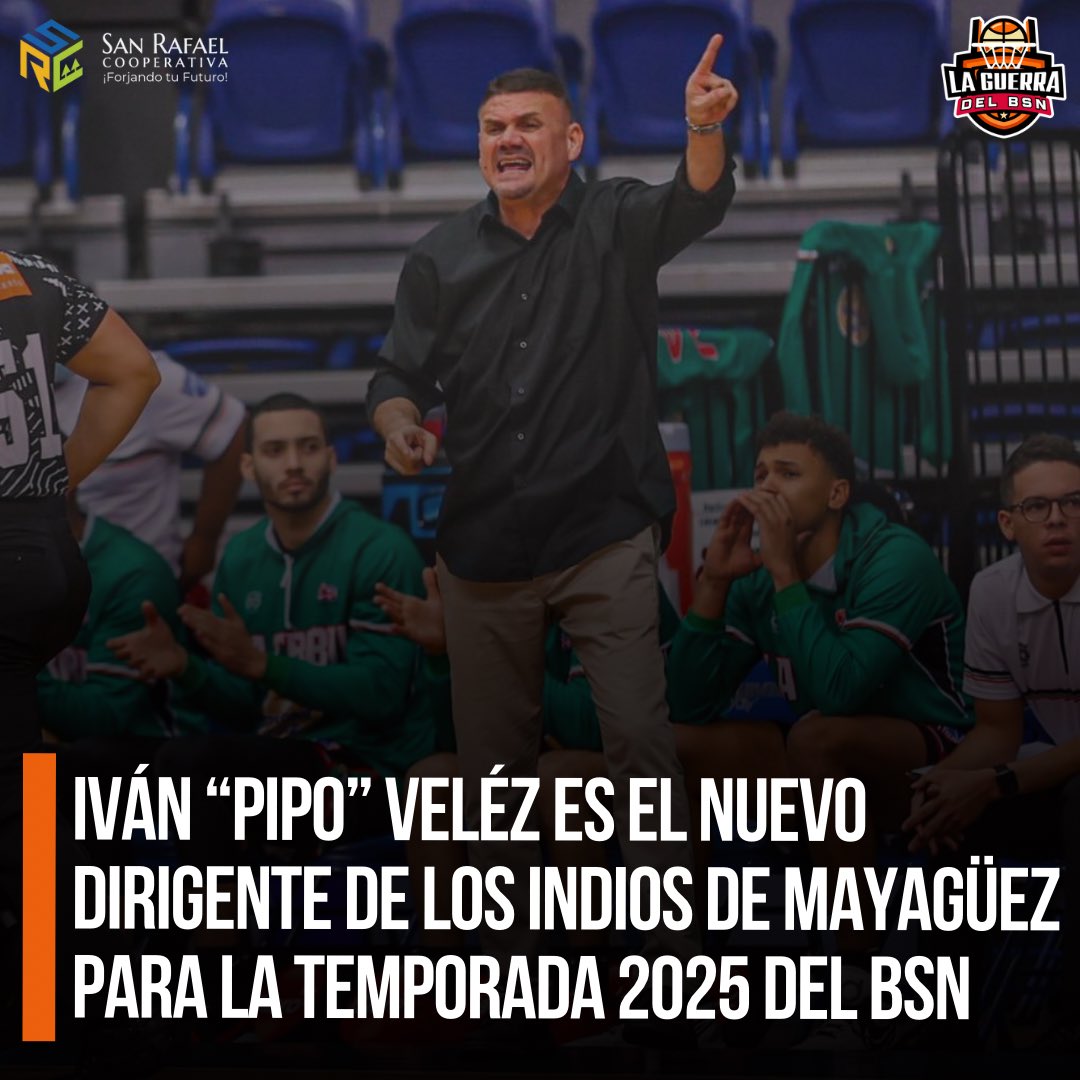 LaGuerraBSN's tweet photo. #BSNPR | OFICIAL: El técnico Iván “Pipo” Vélez es el nuevo dirigente de los Indios de Mayagüez para la temporada 2025 del BSN en sustitución de Christian Dalmau según confirmó el apoderado Cady Acosta.

📝 Velez dirigió a los Indios en la temporada 2021 y ahora regresa a la Sultana del Oeste.

📻 Baloncesto 365 | Radio Leo 1170AM