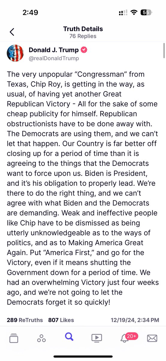 BreannaMorello's tweet photo. President Donald Trump is calling for Congressman Chip Roy to be primaried on TruthSocial.

Trump refers to Roy as “weak” and “ineffective”. https://t.co/U9VXl274M7