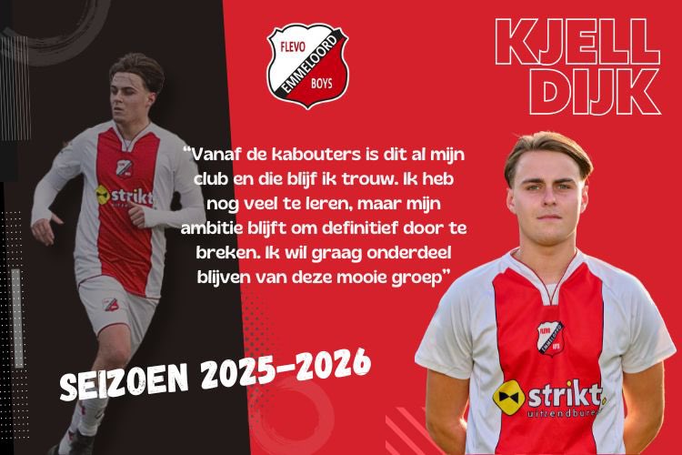 👉 Contractverlenging 9!

Kjell Dijk trekt ook volgend seizoen het shirt weer aan van Flevo Boys, hij heeft zijn contract verlengd tot en met het seizoen 2025-2026!

Samen blijven we groeien, winnen en dromen! 🌟🔥

#TrotsOpOnsTeam #SamenSterk #ContractVerlenging #FlevoBoys
