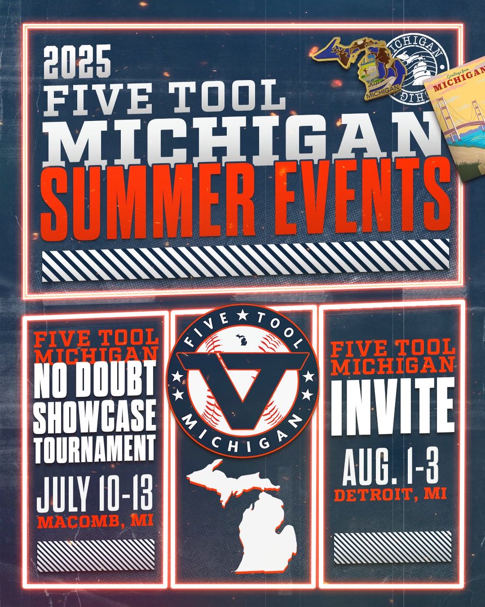 FiveToolMI's tweet image. 🌳2025 @FiveTool Michigan Summer Events🌉
🗓️July-August
📍Detroit, Macomb
🧢15U-18U
📱Full social media coverage
REGISTER » events.fivetool.org/label/michigan
#WatchEm