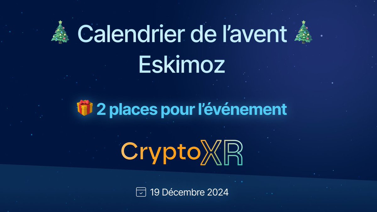🎁 GIVEAWAY NOËL : CRYPTO XR 🎁

🎟 2 places pour l’événement crypto nouvelle génération 🇫🇷

Les gagnants pourront participer à l’événement (et rencontrer l'équipe Eskimoz) les 30, 31 janvier et 01 février !

Pour participer :

→ Follow <a href="/EskimozNFT/">Eskimoz NFT</a> et <a href="/Max_Metis/">Max_Mètis</a>
→ Like, RT et