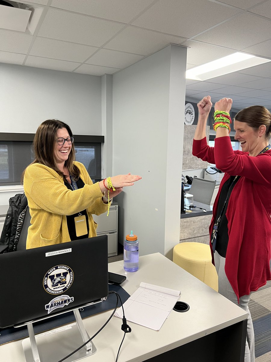 We had 2 Rock, Paper, Scissors champions this week after a day of battling for the most bracelets - <a href="/hartleytek/">Tom Hartley</a> &amp; <a href="/readingwithdahl/">Laura Dahl</a>!  <a href="/PE_Dahl/">Ryan Dahl</a> battled Deputy Friendly for “some bracelets” as well…Sure glad Mr. Dahl won that one 🤣 #staffEngagement #PositiveCulture #wcsflight