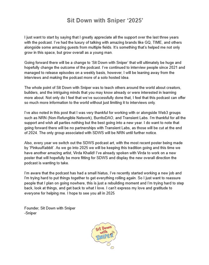 SDwSniper's tweet image. Sit Down with Sniper - 2025 Update
I’m very thankful for everyone that got me here. I hope you continue to support me in 2025 and beyond 🙏🏽
I just wanted to update everyone on what’s going to change going forward and what to expect.
I can’t wait to share more news soon! 🤞🏽