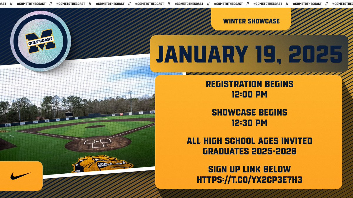 100+ attendees at our last showcase in August! Sign up today to get in front of our staff before the season gets started! mgccc.hometownticketing.com/embed/event/41… #cometothecoast