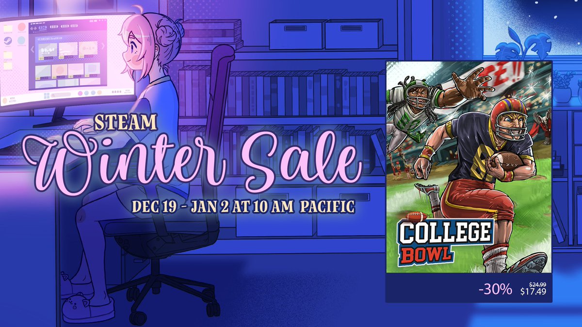 🎅 Happy Holidays!   

🔥College Bowl is on SALE now during the #SteamWinterSale.  Don't miss out on the ONLY College Football game in town on PC!  

📣Grab your almamater's jersey and represent your school this holiday season!

store.steampowered.com/app/1226160