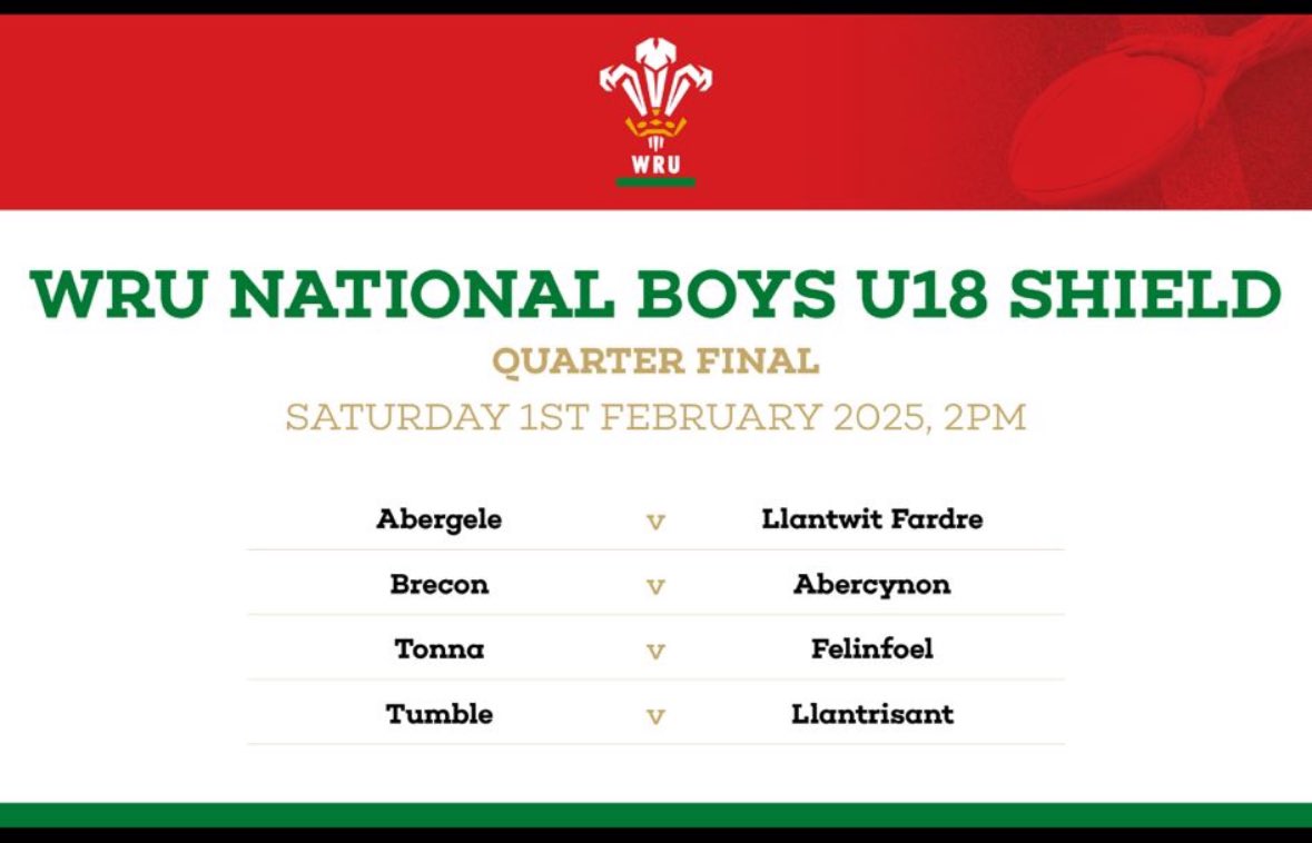 So, 1st February 2025 we will be on the road to visit <a href="/TonnaRFC/">Tonna RFC</a> Youth. Should be an excellent Quarter Final. 🖤 #vivalafoel