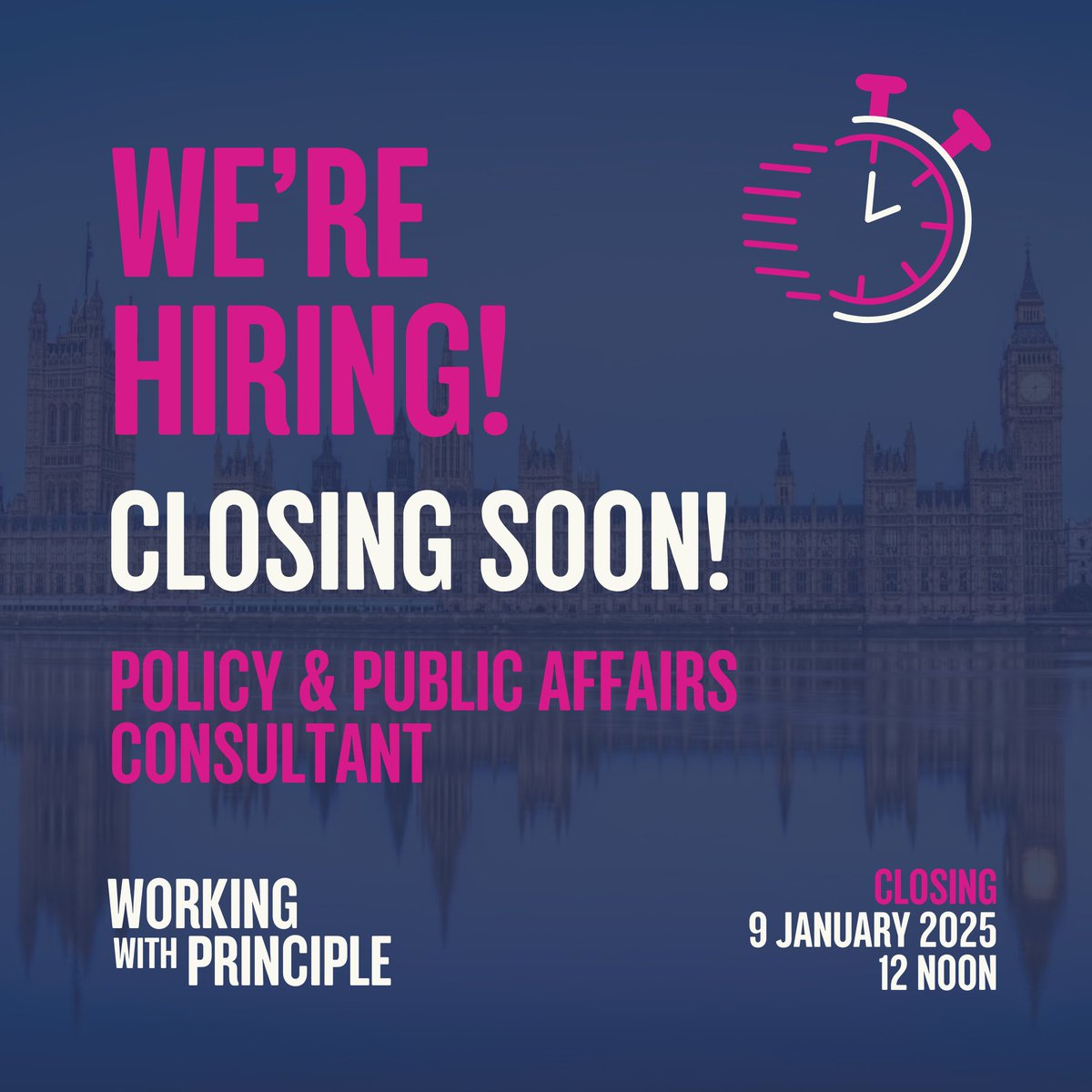 🚨Final call!
 
Applications are closing soon for our Policy &amp; Public Affairs Consultant role. 

This is your chance to join our team and make some impact. 
Don’t miss out—apply now!
👉 bit.ly/4iGVzXt