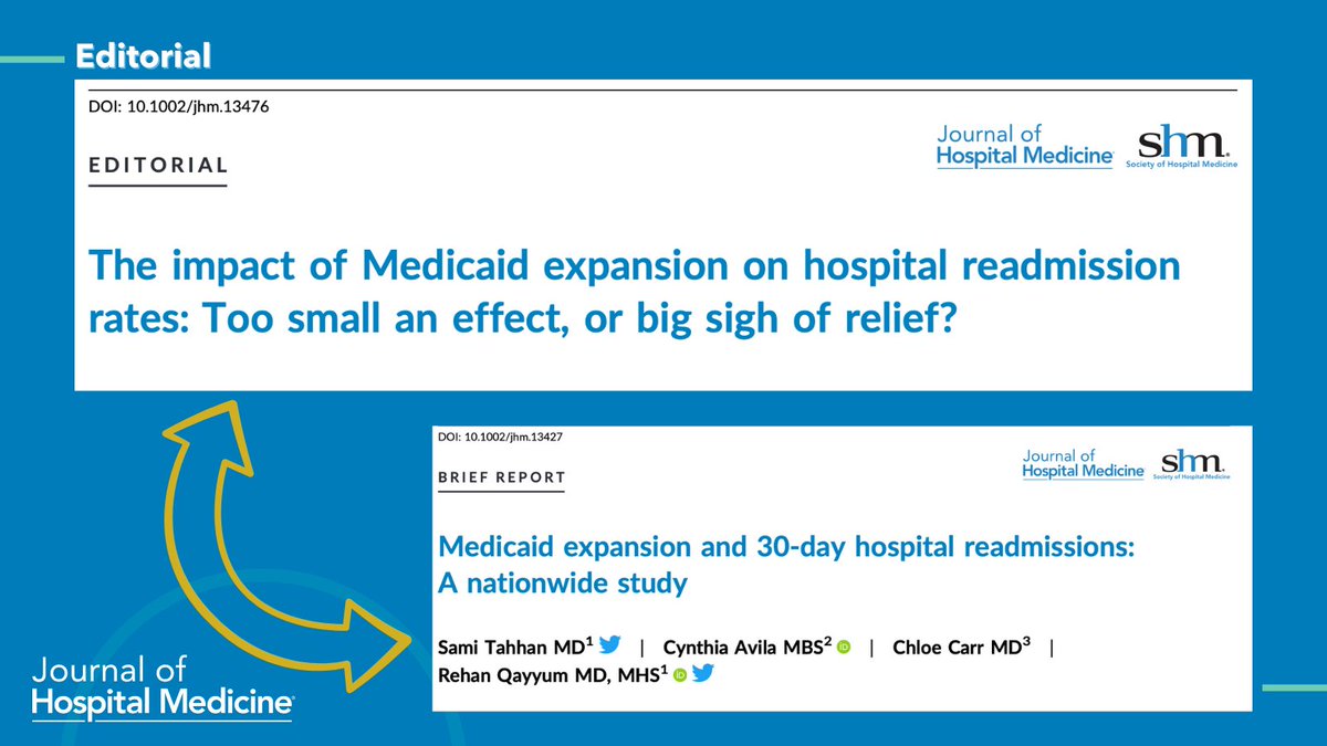 ❄️📊 Medicaid Expansion: A sigh of relief or too small an effect? Check out this month's editorial on the impact of Medicaid expansion on hospital readmission rates.

🔗 Editorial: doi.org/10.1002/jhm.13…
🔗 Original Research: doi.org/10.1002/jhm.13…
✍️: <a href="/DrRam95/">V. Ram Krishnamoorthi</a>, <a href="/haroldpollack/">Harold Pollack</a>