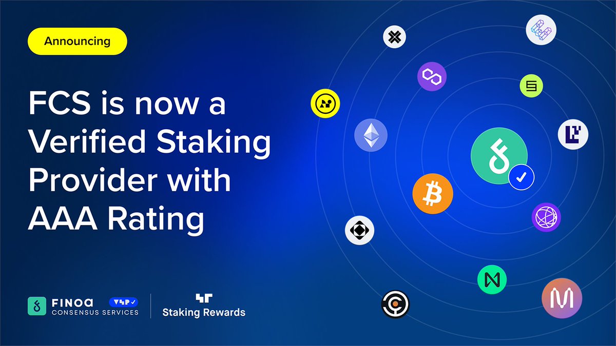 Finoa Consensus Services (@finoaconsensus) on Twitter photo 📢 Finoa Consensus Services is now officially a Verified Staking Provider (VSP) with AAA Rating on <a href="/StakingRewards/">Staking Rewards</a> 🏆
This recognition highlights our commitment to secure, reliable, and top-tier staking infrastructure for our partners and community. 📢 Finoa Consensus Services is now officially a Verified Staking Provider (VSP) with AAA Rating on <a href="/StakingRewards/">Staking Rewards</a> 🏆
This recognition highlights our commitment to secure, reliable, and top-tier staking infrastructure for our partners and community.