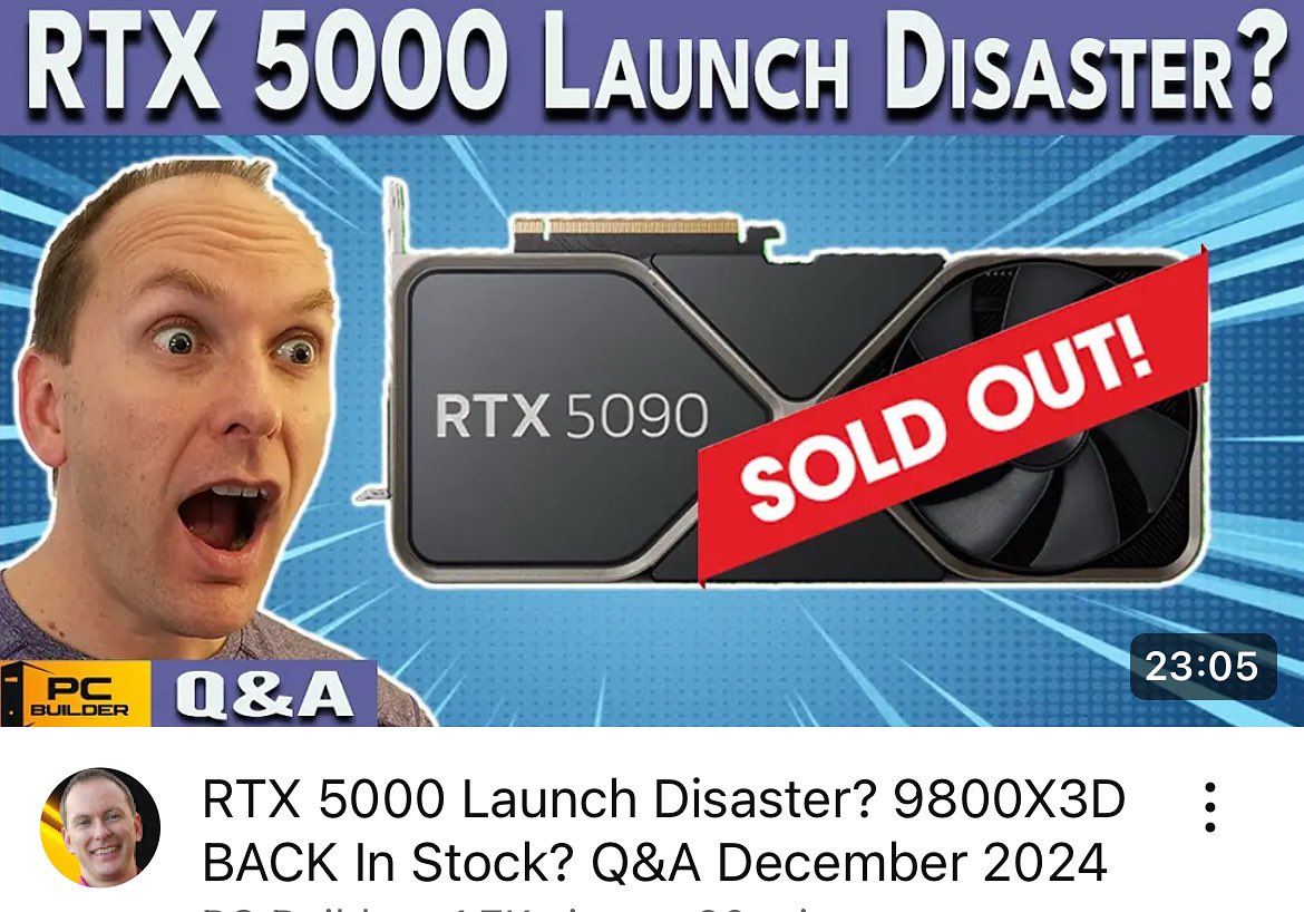 PCBuilderJason's tweet image. New video 🚨 RTX 5000 Launch Disaster? 9800X3D BACK In Stock? Q&amp;amp;A December 2024 youtu.be/5VAuV8r9Hrc?si… via @YouTube #pcbuild #pcbuilder #pcgamer