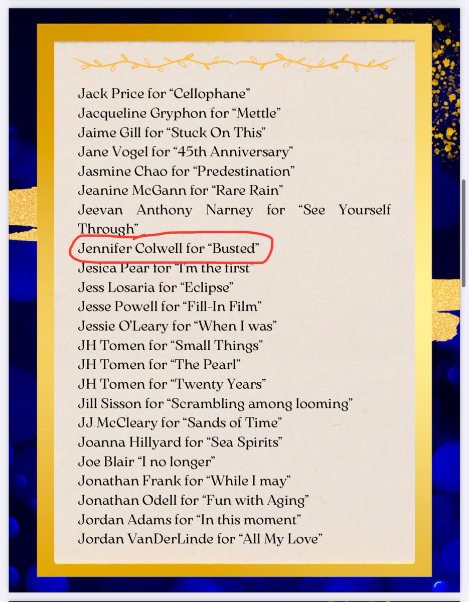 JColwellWrites's tweet photo. I made it on the long list of the 2024 Tadpole Press 100-Word Writing Contest! https://t.co/wWN5lB4sQl