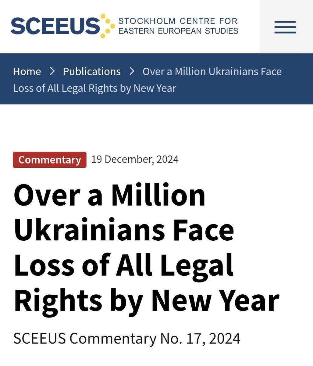 Andreas Umland (@umlandandreas) on Twitter photo .<a href="/hedenskog_jakob/">Jakob Hedenskog</a> and #StefanIngvarsson:
Residents of the four occupied regions of Ukraine—Kherson, Zaporizhzhia, Donetsk and Luhansk—face a deadline of 31 December 2024 to exchange their Ukrainian passports for Russian ones.
sceeus.se/en/publication…
@SCEEUS_UI <a href="/ResearchUI/">UI Research</a> .<a href="/hedenskog_jakob/">Jakob Hedenskog</a> and #StefanIngvarsson:
Residents of the four occupied regions of Ukraine—Kherson, Zaporizhzhia, Donetsk and Luhansk—face a deadline of 31 December 2024 to exchange their Ukrainian passports for Russian ones.
sceeus.se/en/publication…
@SCEEUS_UI <a href="/ResearchUI/">UI Research</a>