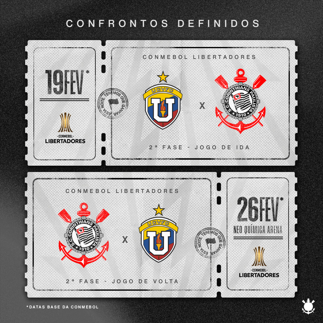 O COMEÇO DA JORNADA PARA A GLÓRIA ETERNA ESTÁ DEFINIDO! 🏆👊🏽

O Timão vai encarar o Universidad Central (🇻🇪) na segunda fase da CONMEBOL Pré-Libertadores 2025! ⚔️

As datas do confronto ainda serão divulgadas, porém o Coringão decide em casa no jogo da volta! ⚽

#VaiCorinthians