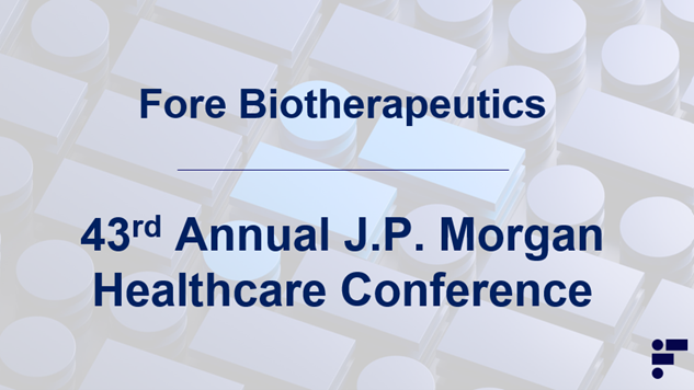 ForeBiotx's tweet image. Fore Bio will be presenting at the 43rd Annual J.P. Morgan Healthcare Conference on Tuesday, January 14 at 5:30 p.m. PT. Please contact Argot Partners (forebio@argotpartners.com) to schedule one-on-one meetings with the management team.
Learn more: businesswire.com/news/home/2024…