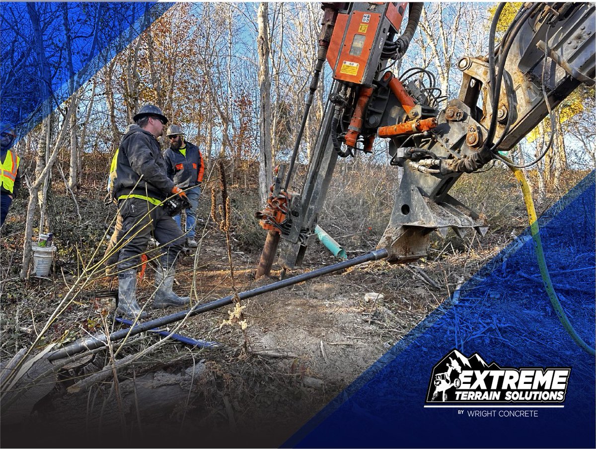 Wright_Concrete's tweet photo. Last week our crews completed a challenging project in East Tennessee. Over the course of 7 days, the team installed 34 grouted guide anchors within a 10-mile radius. Thanks to our Menzi Spider excavator, and Marini 120 drill, we delivered effective results on schedule. https://t.co/1RgpCJerOS