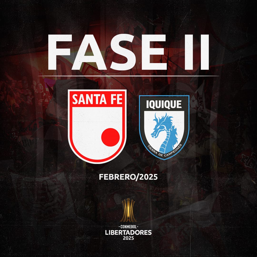 SantaFe's tweet photo. ¡Hola @ClubDIquique 🇨🇱!

Nos vemos en la 𝗙𝗮𝘀𝗲 𝗜𝗜 de la @Libertadores 🏆.

#VamosSantaFe 🇮🇩 https://t.co/X4nJB9maoH