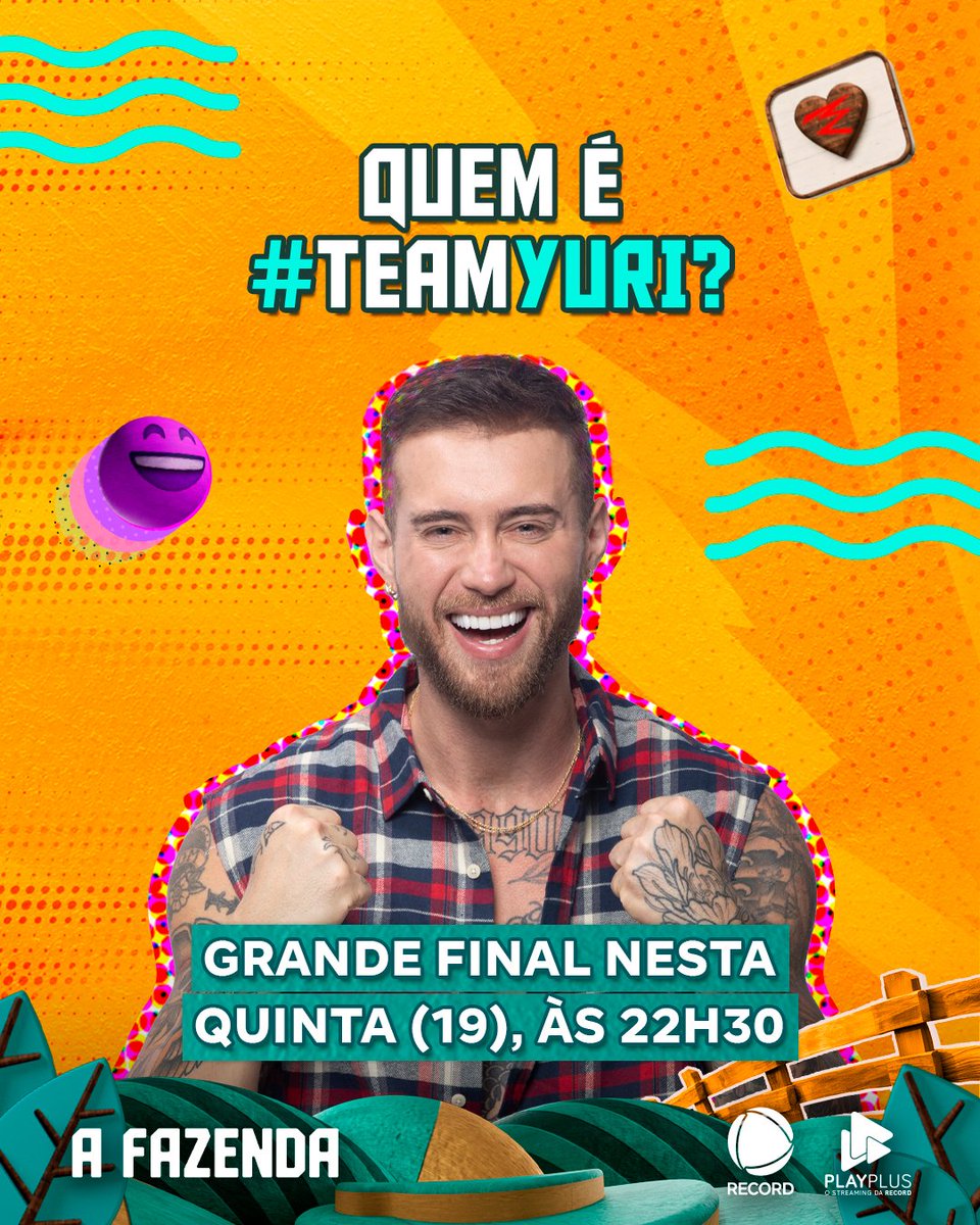 afazendarecord's tweet image. Chegou o dia de descobrir quem será o grande vencedor do reality 😍 Quem é #TeamYuri? Comenta muito aqui sua torcida pelo peão 🔥 Não perca a grande final de #AFazenda nesta quinta (19), às 22h30

👉 Assine o #PlayPlus e tenha acesso à transmissão 24 horas de #AFazenda com 6