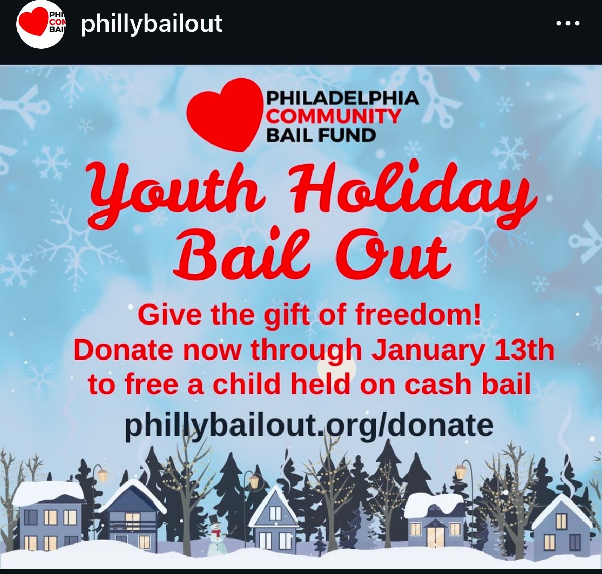 axrynic's tweet photo. Did you know that many cities have bail out funds to help get people out of jail? My city has Philly Community Bail Fund and you can help donate here! https://t.co/cddNcK6aun https://t.co/gvFJs64tuw