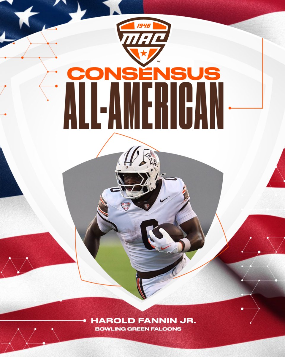 NO DOUBT ABOUT IT.

Congratulations to Bowling Green's Harold Fannin Jr. on being named the first CONSENSUS All-American in BGSU History! 🇺🇸🏈

<a href="/BG_Football/">BGSU Football</a> | #MACtion