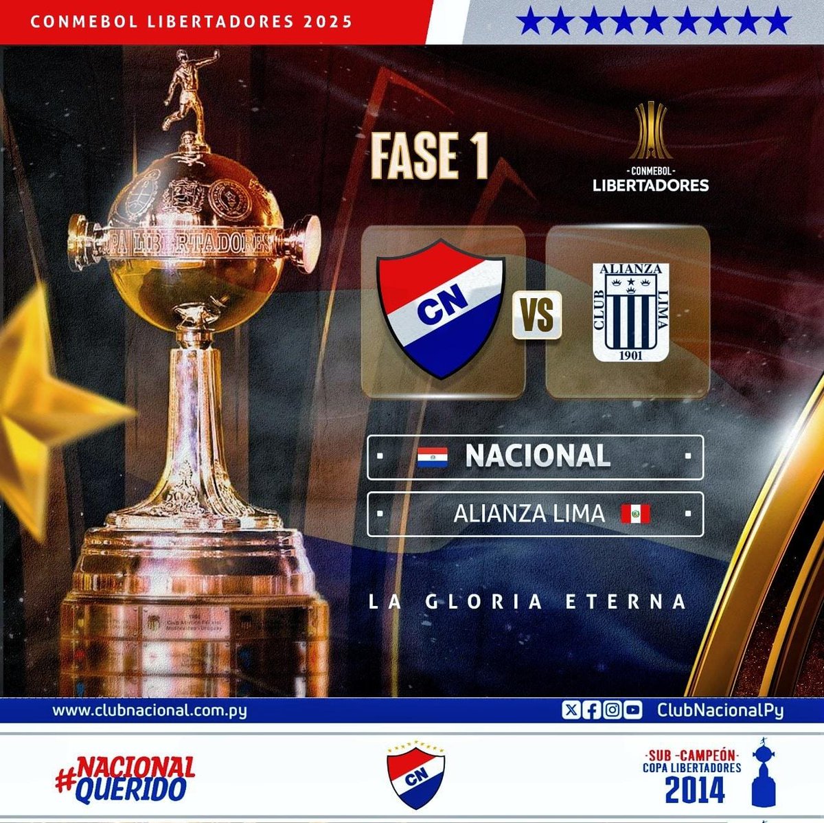 ¡𝙔𝙖 𝙘𝙤𝙣𝙤𝙘𝙚𝙢𝙤𝙨 𝙖 𝙣𝙪𝙚𝙨𝙩𝙧𝙤 𝙧𝙞𝙫𝙖𝙡 𝙚𝙣 𝙡𝙖 𝘾𝙤𝙥𝙖 𝙇𝙞𝙗𝙚𝙧𝙩𝙖𝙙𝙤𝙧𝙚𝙨 2025! ⚽️ 

Alianza Lima de Perú será el rival  por la Fase 1 de la <a href="/Libertadores/">CONMEBOL Libertadores</a> 2025. 

El partido de ida  jugaremos de local. 

#VamosNacional 🔴⚪️🔵