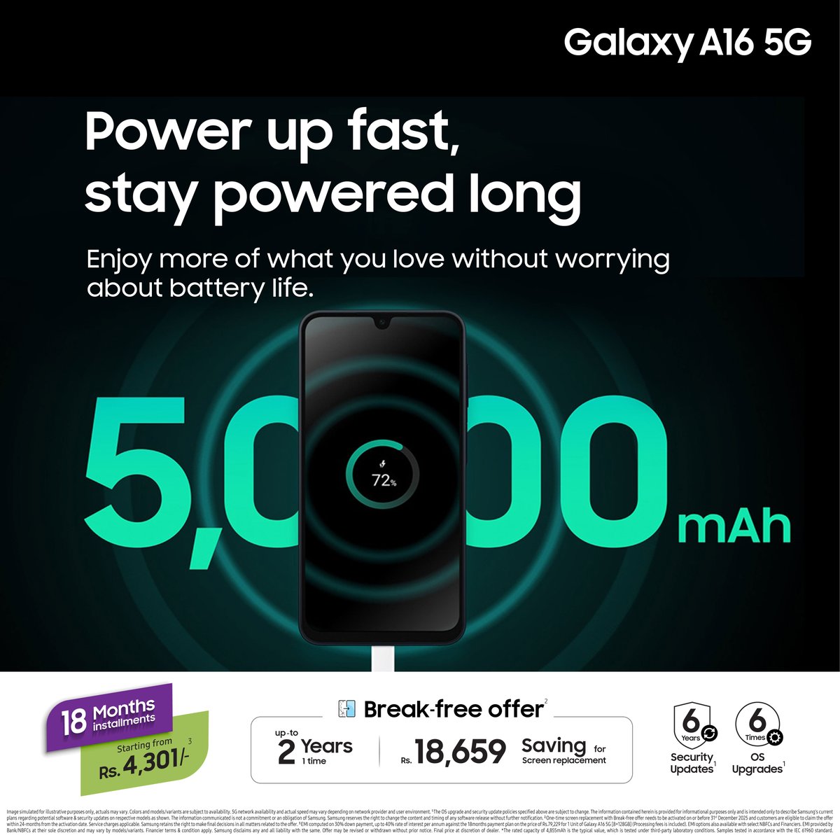 SamsungSriLanka's tweet image. The massive 5,000mAh battery in the #GalaxyA165G keeps you powered all day long, letting you enjoy more of what you love without a worry.
#LongLastingBattery #Samsung