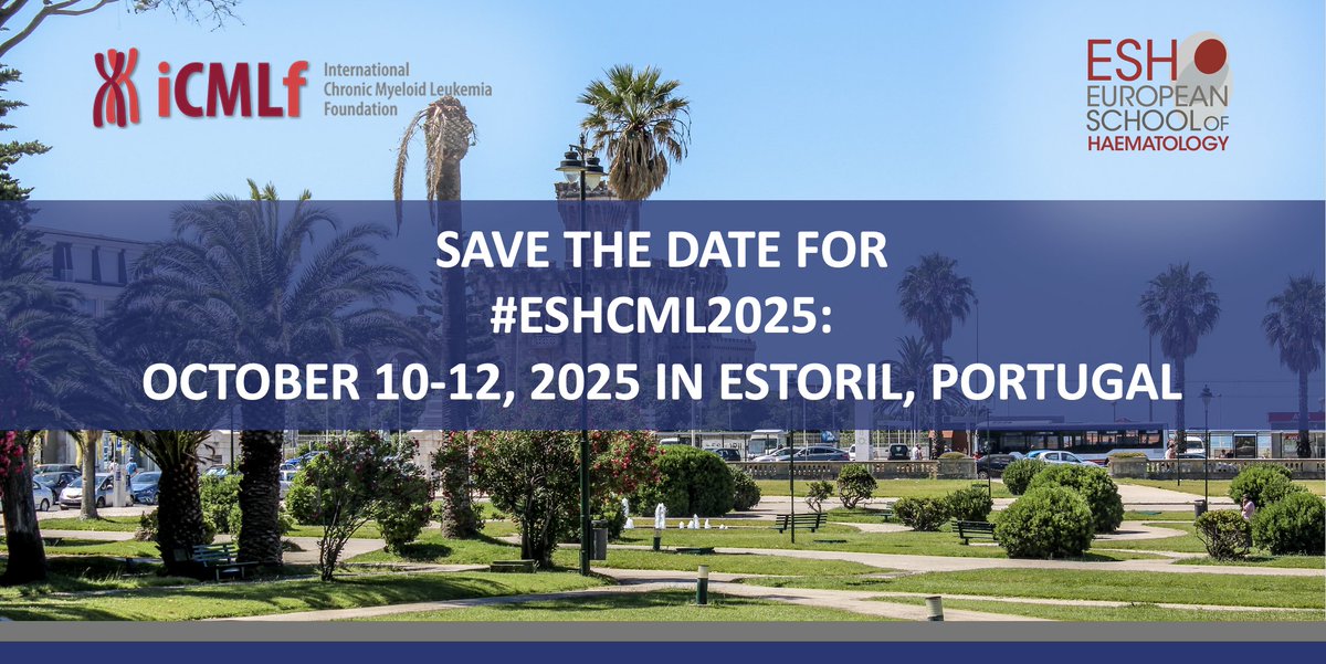 🗓️ SAVE THE DATE FOR #ESHCML2025: October 10-12, 2025 in Estoril, Portugal 🇵🇹
More information here ➡ bit.ly/3ZQWwEa
ESH-#iCMLf 27th Annual John Goldman Conference on #CML
Chairs: @GCC_Cortes, <a href="/timhughesCML/">Tim Hughes</a>, D. S. Krause
#ESHCONFERENCES #HAEMATOLOGY #CMLsm <a href="/icmlf/">International CML Foundation</a>