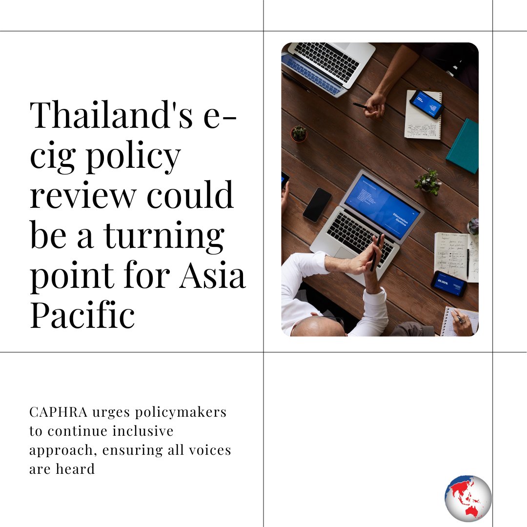 caphraorg's tweet image. Thailand's e-cig policy review could be a turning point for Asia Pacific. CAPHRA urges policymakers to continue inclusive approach, ensuring all voices are heard. #StakeholderEngagement #HarmReductionWorks  bit.ly/49DCu4r