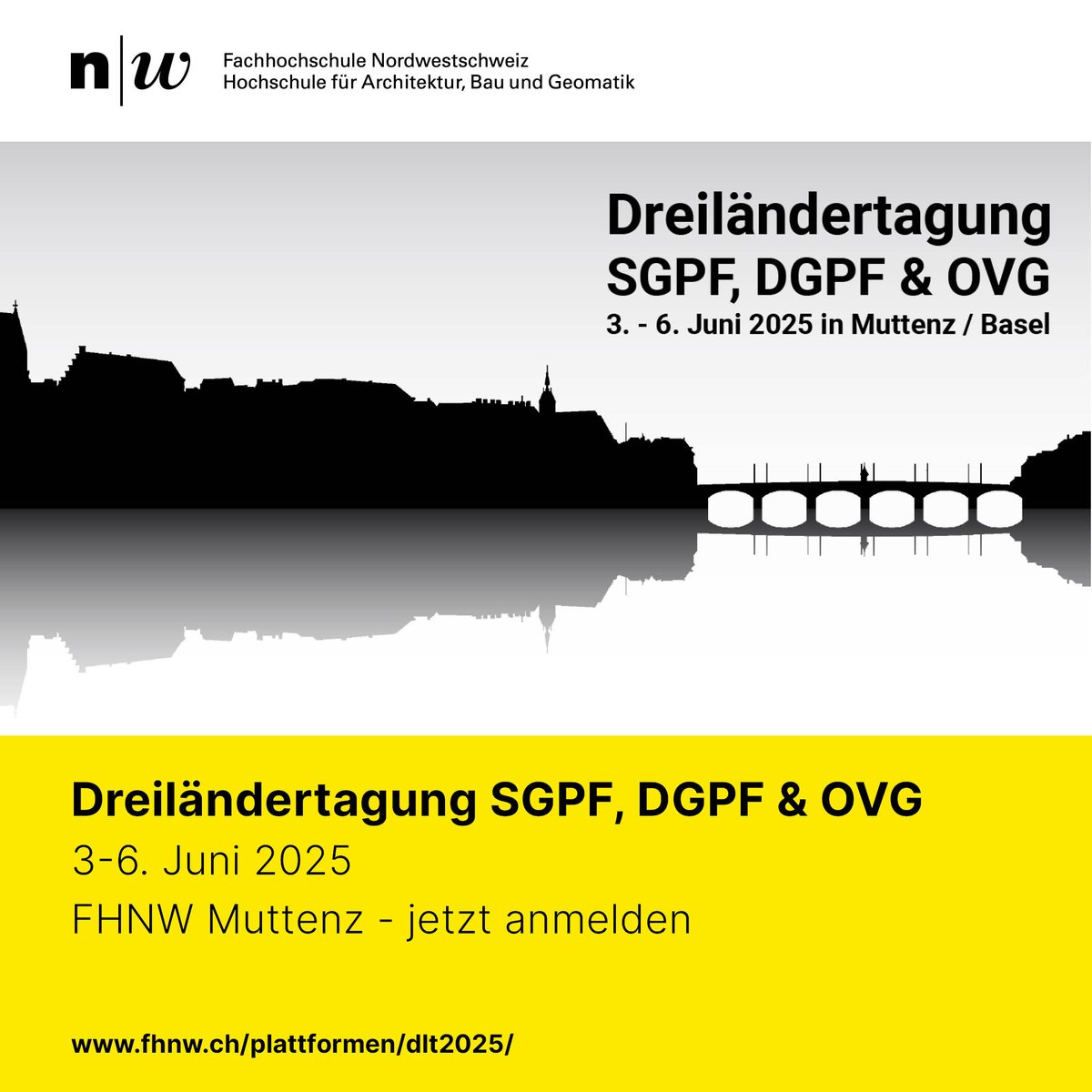igeoFHNW's tweet photo. Die Dreiländertagung 2025 der #SGPF, #DGPF und #OVG findet vom 3 - 6. 6.2025 an der FHNW in Muttenz statt. 📅 
Eine Anmeldung ist ab sofort möglich. ✅ Am 31. Januar ist Annahmeschluss für Vorträge und Poster.
📢 https://t.co/BlSE8kRv3G 

#dlt2025 #photogrammetrie

@HABG_FHNW https://t.co/pFTGNafIWu