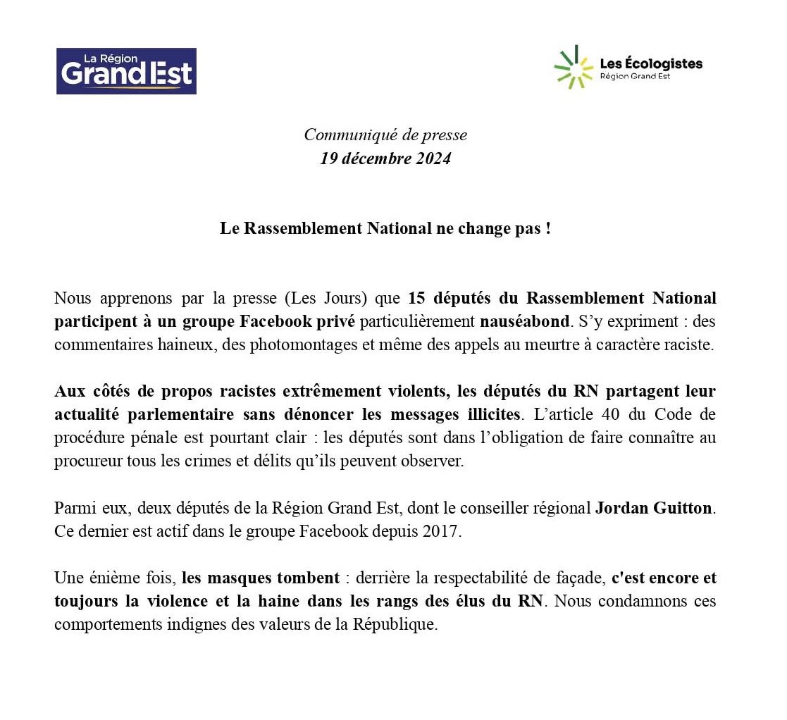 GrandEstEcolo's tweet photo. 👇Le Rassemblement National ne change pas ! 

Qu’en pensez-vous @ljacobelli ? https://t.co/eKp3D4CQ18