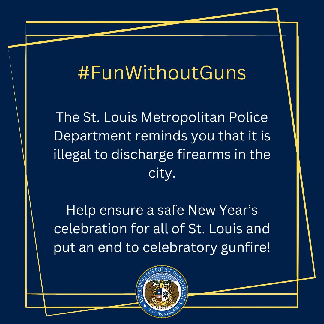 SLMPD's tweet photo. #FunWithoutGuns SLMPD wants to remind you that celebratory gunfire is not only dangerous but illegal.
#CelebrandoSinArmas SLMPD quiere recordarles que los disparos de celebración no nomás son peligrosos pero ilegal también. https://t.co/c8ixUVeshQ